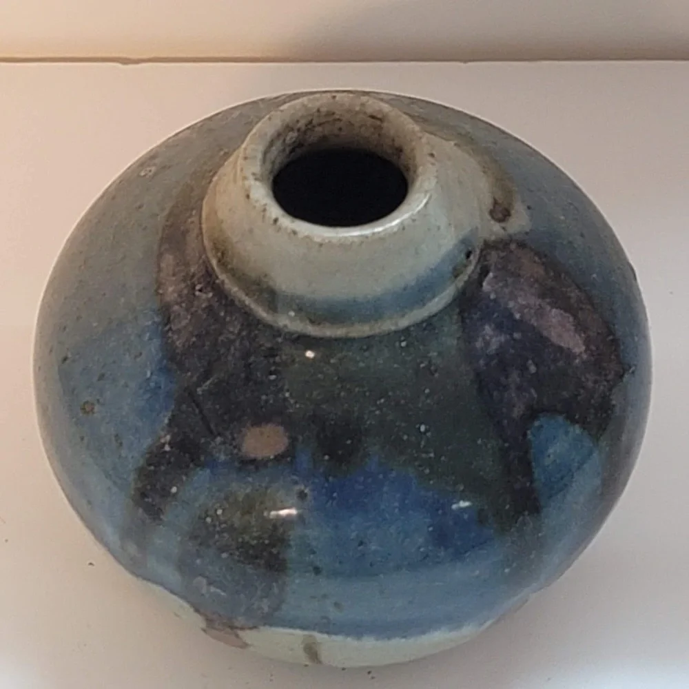 Mini blue vase Handthrown clay pottery Signed table flower dripware